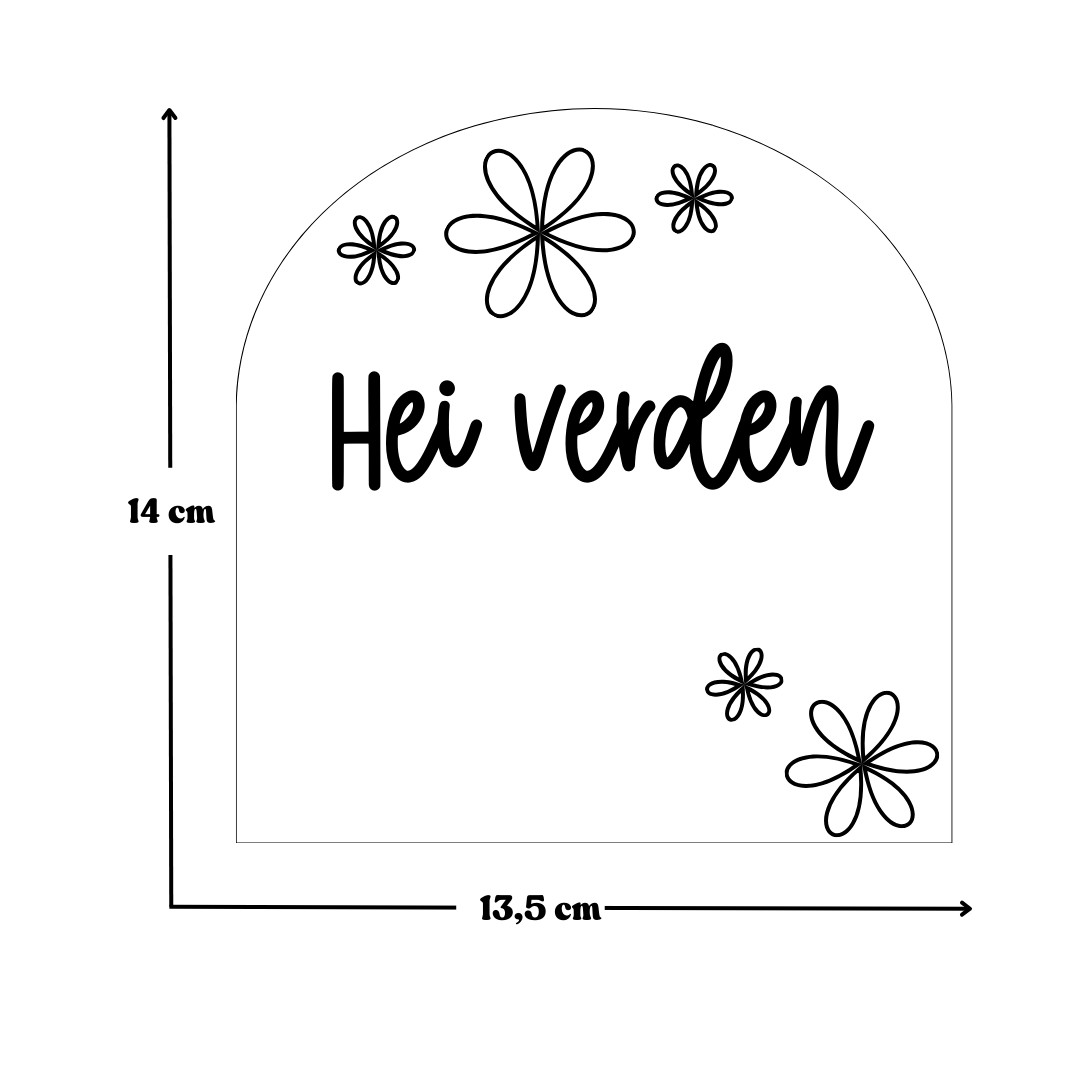 Produktmål for det håndlagde fødselsskiltet.