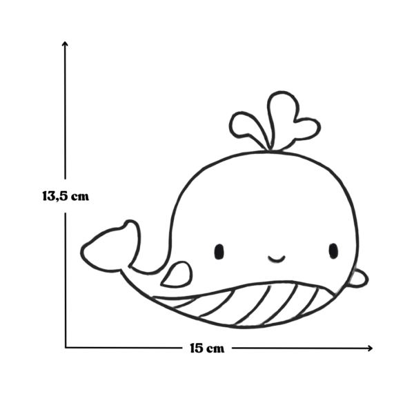Produktmål for den håndlagde hval figuren.